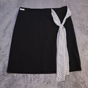 A-List Skirt Womens 13 Black Lightweight Casual Scarf Belt Knee Length Polka Dot